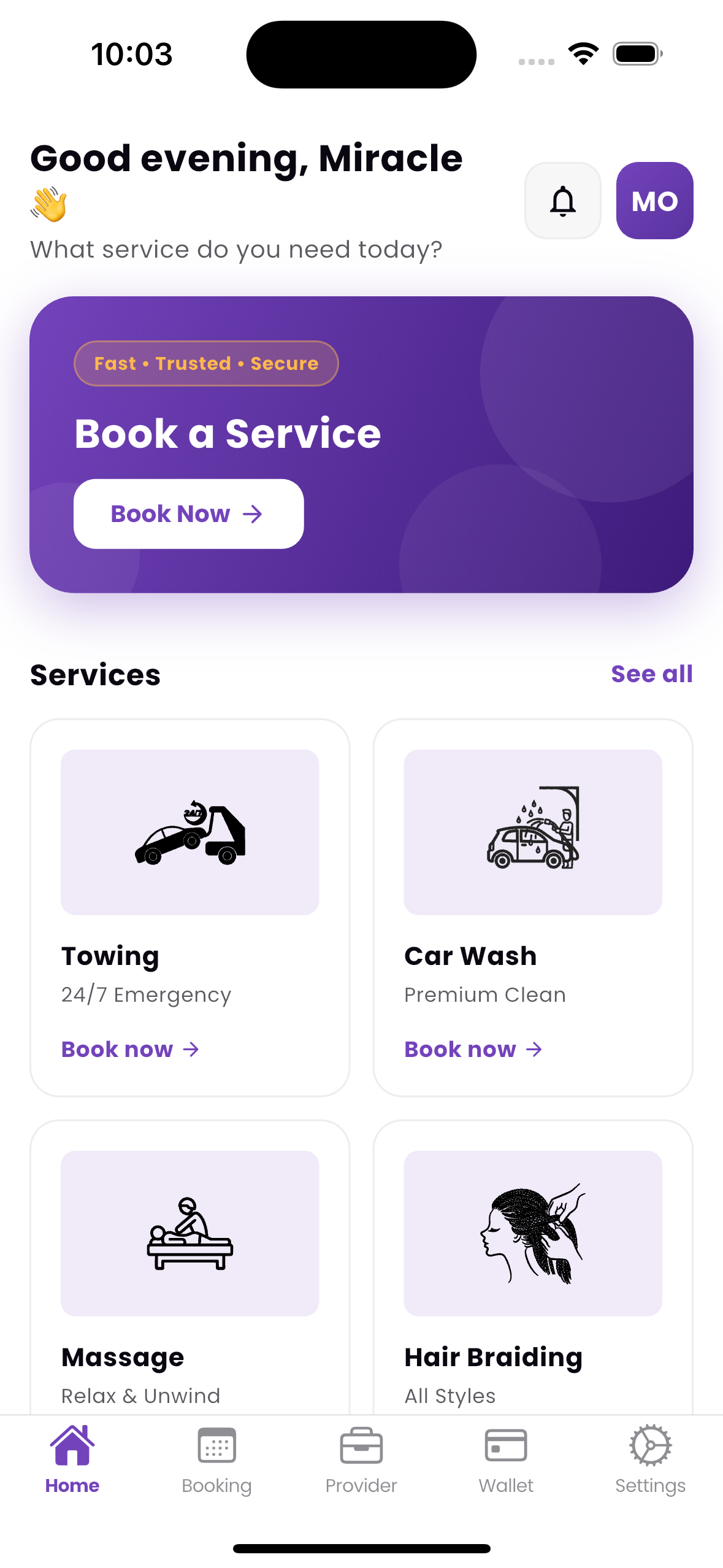 TYSBE app home screen